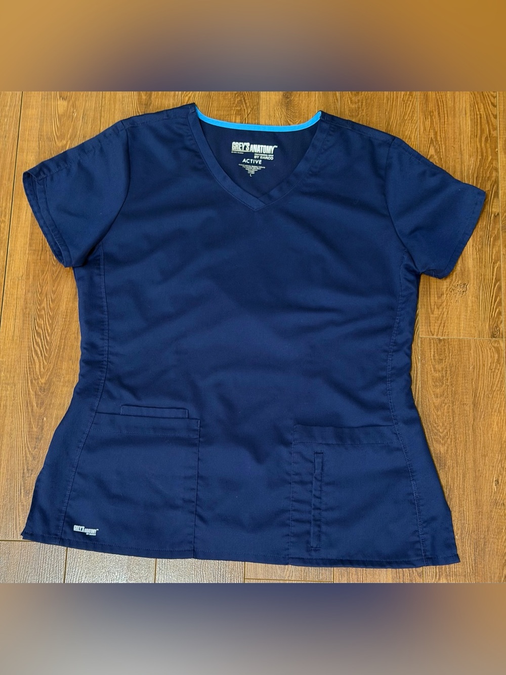 Women’s Grey's Anatomy Active V-Neck Scrub Top by Barco- Size Large - Navy
